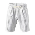 Lightweight men's striped linen casual shorts with drawstring and elastic waist - S / Bottoms / White