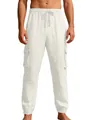 Pantaloni cargo da uomo in lino bianco larghi con coulisse in vita e tasche laterali estive - Taglia S / Pantaloni e gonne / Bianco