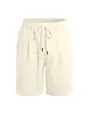 Short décontracté en lin pour homme avec cordon de serrage couleur crème uni et ample - S / Bas / Abricot Beige
