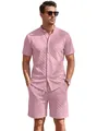 Completo 2 pezzi uomo rosa con camicia a nido d'ape e pantaloncini - Taglia S / Parte Superiore e Parte Inferiore / Rosa