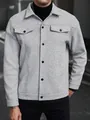 Primer plano de chaqueta gris texturizada para hombre con solapas - S / Tops / Gris