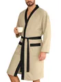 Long peignoir de luxe pour homme en jacquard beige avec bordures noires contrastées - Kaki