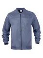 Vorderansicht einer blauen Wildleder-Bomberjacke mit Rippbündchen und Stehkragen - S / Oberteile / Marineblau