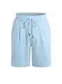 Locker geschnittene hellblaue Herren-Leinenshorts mit Kordelzug in Uni-Farbe - Hellblau