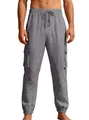 Pantaloni cargo da uomo in lino grigio con vita a coulisse e tasche laterali capienti - Taglia S / Pantaloni e gonne / Grigio