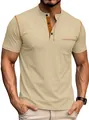 Maglia Henley da uomo traspirante color kaki con dettagli di cuciture arancioni a contrasto - Taglia S / Top / Kaki