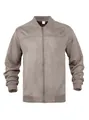 Detailansicht der Wildledertextur und des Reißverschlusses dieser Herren-Stehkragenjacke - S / Oberteile / Braun
