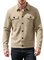 Men's beige waffle textured jacquard jacket with single-breasted buttons and pockets - S / Tops / Khaki