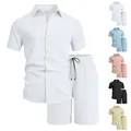 Set estivo da uomo 2 pezzi con camicia a maniche corte e pantaloncini strutturati. - Taglia S / Top e Bottom (YN-7719) / Bianco