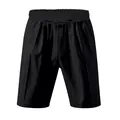 Primer plano de pantalones cortos de lino negros para hombre con cintura ajustable - Negro