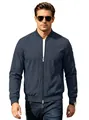 Giacca bomber casual blu scuro da uomo con cerniera lampo integrale e dettagli in maglia a coste - Taglia S / Top / Blu navy