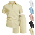 Completo estivo da uomo due pezzi con camicia a maniche corte e pantaloncini - Taglia S / Top e Bottom (YN-7719) / Kaki