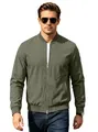 Bomber casual da uomo in puro cotone con cerniera in colore verde oliva - Taglia S / Top / Verde militare