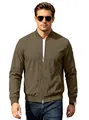 Giacca bomber da uomo in cotone marrone con zip, vestibilità casual per la primavera-autunno. - Taglia S / Top / Caffè