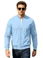 Leichte hellblaue Herren-Baumwoll-Bomberjacke mit Reißverschluss und Rippbündchen - Hellblau
