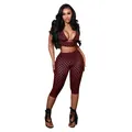 Fashionable sexy red and black polka dot cropped top and high waist capri leggings set - S / Top And Bottom / Black