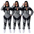 Two-piece women's grey and black color block windbreaker tracksuit with a full zip top. - S / Top And Bottom / Black and Gray