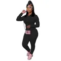 Casual women's black two-piece tracksuit set with hoodie jacket and slim-fit joggers - S / Top And Bottom / Black