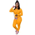 Women's orange casual long sleeve tracksuit set with zip pockets and slim fit - S / Top And Bottom / Orange