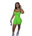 Combinaison de sport moulante sexy vert citron pour femmes avec fines bretelles et short - Vert