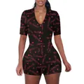 Elegante pagliaccetto nero a maniche corte con stampa lettere Yes Daddy e cuori rosa vivi - Taglia S / Top E Pantaloni / Nero Rosa-4