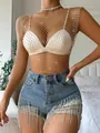 Sexy rhinestone fishnet mesh tank top for women, ideal for nightclubs and parties - XS / Tops / Gold