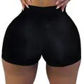 Detailed rear view showing the fit of high-waisted black yoga shorts for women's fitness. - S / Bottoms / Black