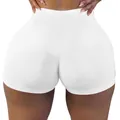 Back view of tight high-waisted white yoga shorts for women highlighting seamless design - S / Bottoms / White