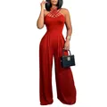 Sexy red multi-strap crisscross halter neck wide-leg jumpsuit fashion look detail - S / Top And Bottom / Red