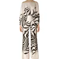 Elegant satin two-piece set with wavy abstract print and wide-leg trousers - S / Top And Bottom / Black & White Wave Print (Black-4)