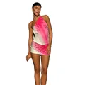Sexy zweiteiliges Set aus bedrucktem Neckholder-Top und Minirock in Pink und Weiß - XS / Oberteil Und Unterteil / Milchweiß