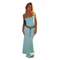 Completo due pezzi alla moda con top corto senza maniche e gonna lunga a vita alta - Taglia S / Top E Pantaloni / Blu