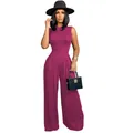 Vue complète de l'élégant ensemble haut sans manches prune et pantalon large assorti - S / Haut Et Bas / Rose rouge