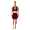 Ensemble deux pièces sexy pour femme haut court licou bordeaux et mini-jupe moulante - S / Haut Et Bas / Bordeaux