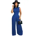 Combinaison élégante bleu roi sans manches avec pantalon large et taille haute chic - S / Haut Et Bas / Bleu
