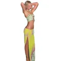 Conjunto de dos piezas con top halter floral y falda larga con abertura lateral. - S / Top Y Pantalón / Yellow-1
