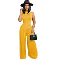 Combinaison jaune sans manches élégante avec pantalon large pour un look chic. - Jaune