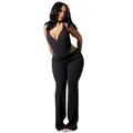 Elegant and sexy black backless halter top with matching high-waisted flared trousers set - S / Top And Bottom / Black