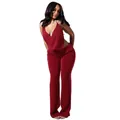 Sexy burgundy backless halter top and matching high-waisted wide-leg trousers set - S / Top And Bottom / Red