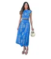 Ensemble de vacances bleu deux pièces avec broderie blanche, haut court et jupe longue - S / Haut Et Bas