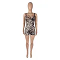 Sexy leopard print slim fit bodysuit romper with push up bra straps for summer fashion - S / Top And Bottom / Leopard Print