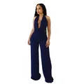 Ensemble sexy deux pièces bleu marine avec haut dos nu et pantalon large sur modèle - Bleu marine