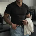 Herren schwarzes Polo-Shirt mit V-Ausschnitt Rippstrick für Sommer und Fitness - S / Oberteile / Schwarz