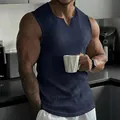 Débardeur pour homme bleu marine à rayures verticales col en V pour fitness et sport - Bleu marine