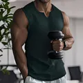 Close-up of men's dark green ribbed muscle tank top with vertical stripes - S / Tops / Dark Green