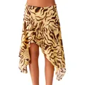 Close-up of leopard print irregular hem skirt showing the layered asymmetric design - S / Bottoms / Leopard Print