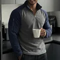 Sudadera de forro polar para hombre con media cremallera y cuello alto en gris y azul - Azul marino