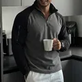 Sudadera de forro polar para hombre con media cremallera en gris y negro bicolor - Negro