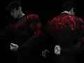 Detail of Breathedivinity mens black compression shirt with red graphic print design. - S / Tops / Black Red