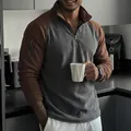 Sudadera de forro polar bicolor para hombre con cremallera gris y marrón invierno - Marrón Oscuro